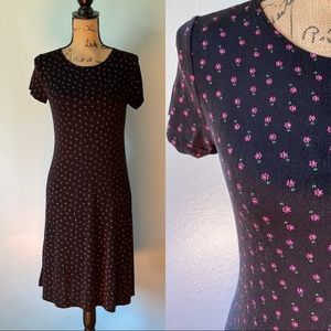 SOLD 90s Style Black Shirt Dress with Purple Daisy Print